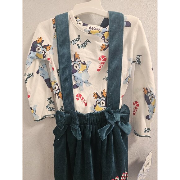 NWT Girls Green Velvet Bluey CHRISTMAS Dress 2 Piece Jumper Dress Size 2T - Picture 3 of 7